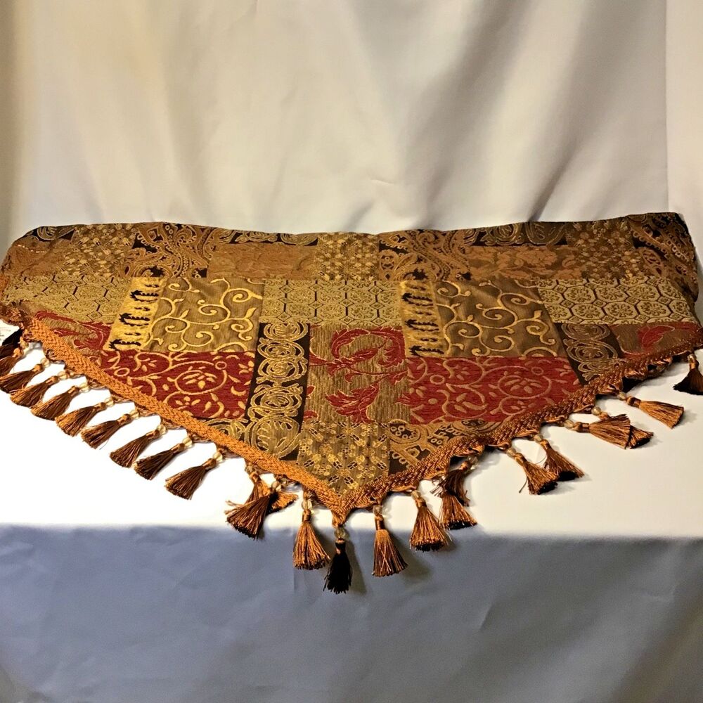 Croscill Galleria Tuscan Red Brown Gold Tassel Ascot Valance (1)